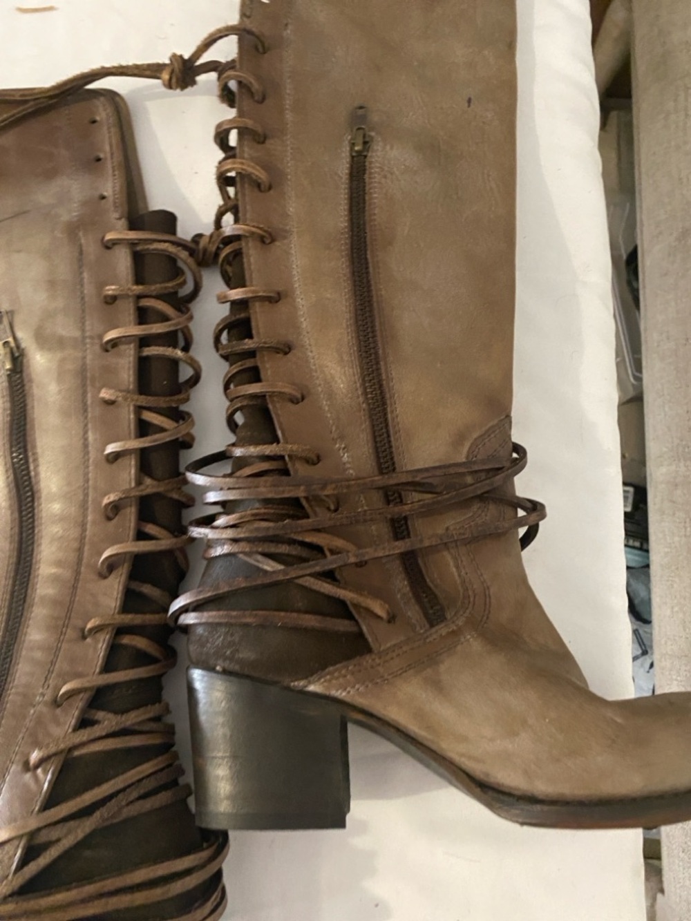 Freebird by Steven Taupe Brown Lace-Up Leather Heeled Boots - Picture 7 of 7